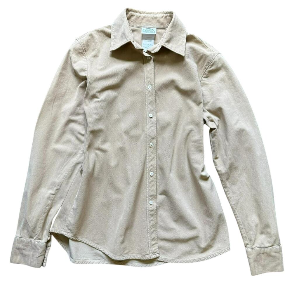 Laura Ashley Vintage Beige Corduroy Button-Up Shirt Made in Portugal L